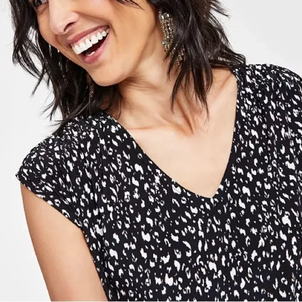 INC XXL Black and White Patterned Women's Top